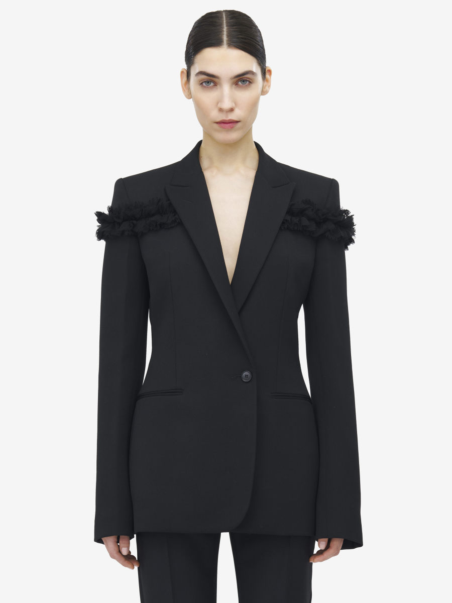ALEXANDER MCQUEEN - Slashed Creponne Detail Single-Breasted Jacket - Item 839550QJAAC
